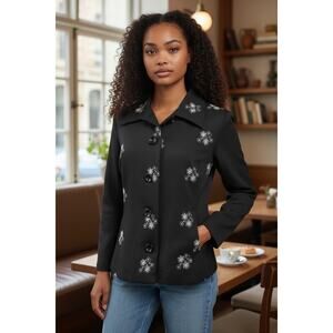 "XOXO" Y2K Black Lg. Buttons Blazer/Cardigan SZ M USA Made Whimsy Goth Artsy